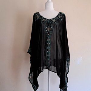 Vintage  Sheer Black Embroidered Top